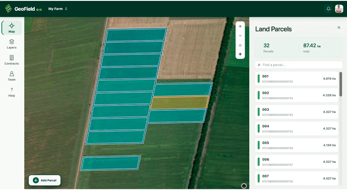 Interactive land parcel map in GeoField GIS
