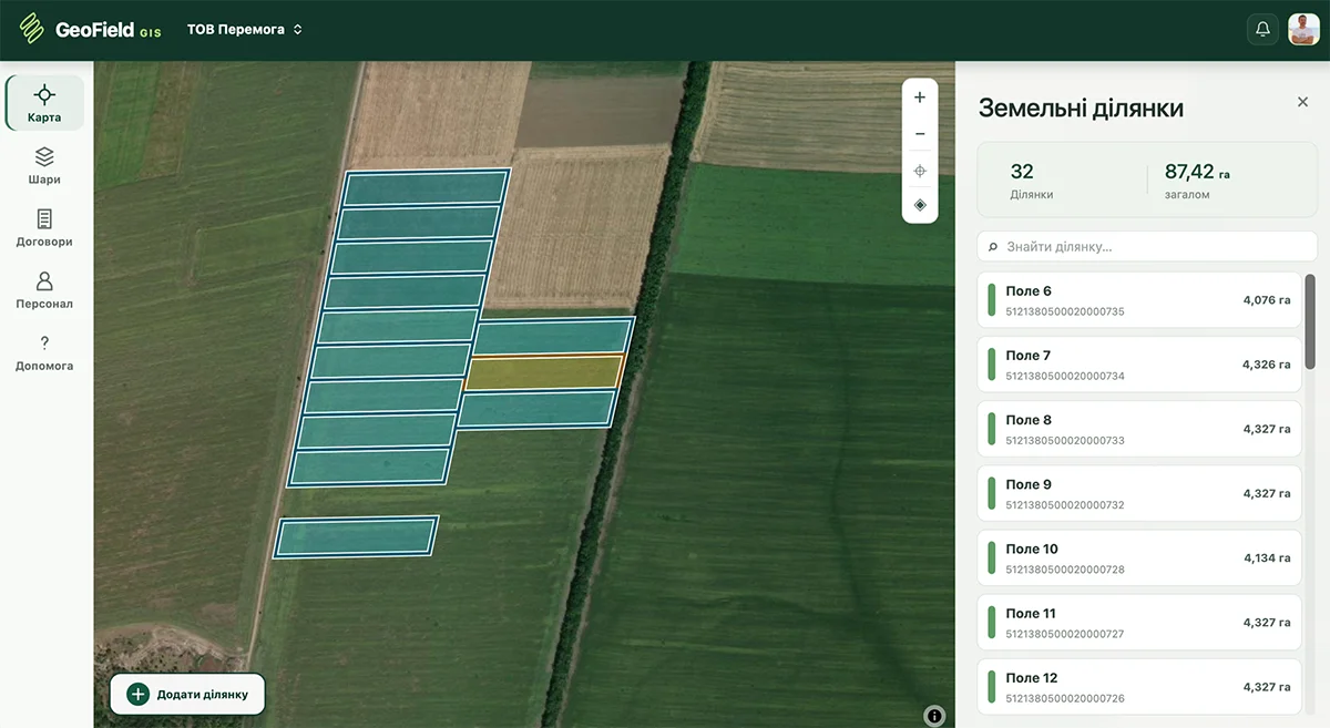 Інтерактивна карта земельних ділянок у GeoField GIS